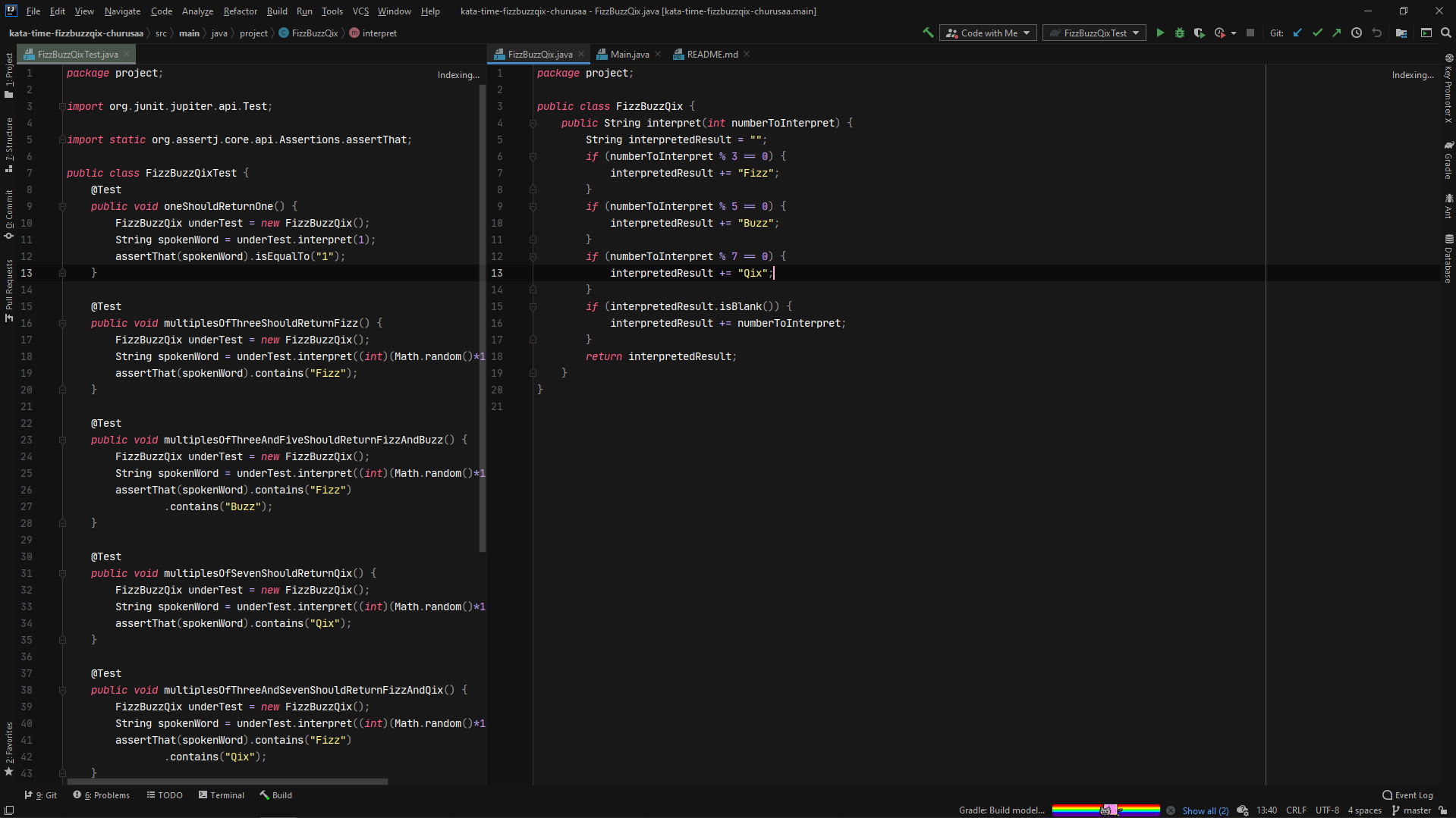 Screenshot of fizzbuzzqix in IntelliJ